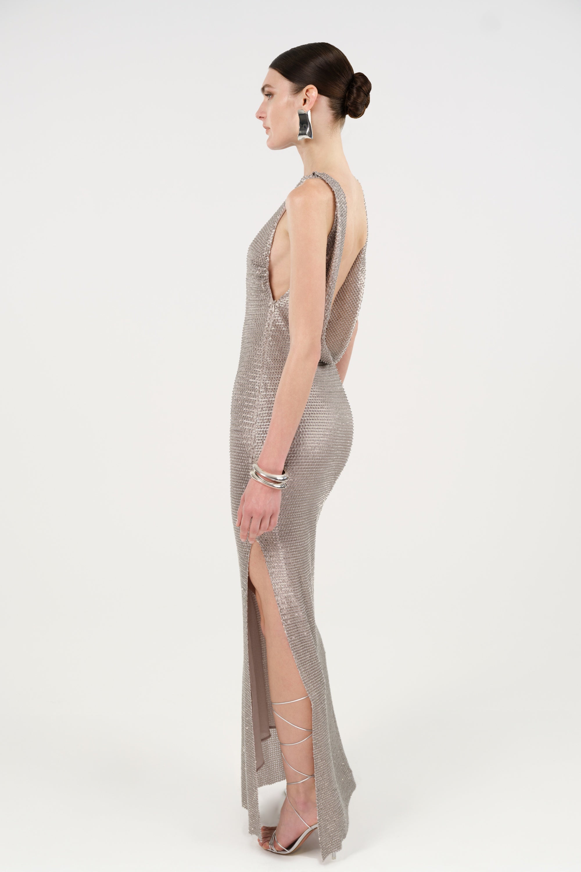 Sequin Open Back Maxi Dress