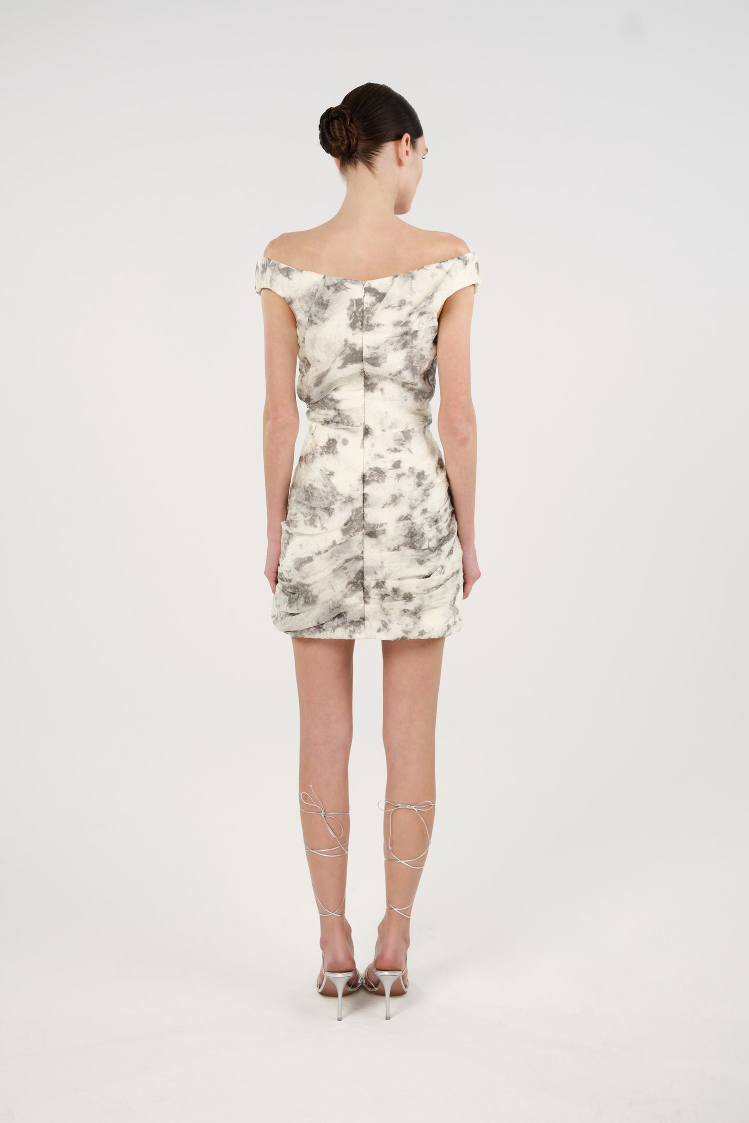 Abstract Print Off-Shoulder Ruched Mini Dress