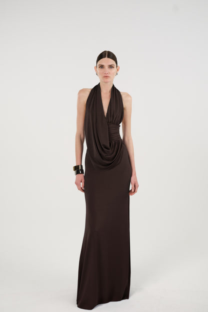 Draped Halter Neck Maxi Dress