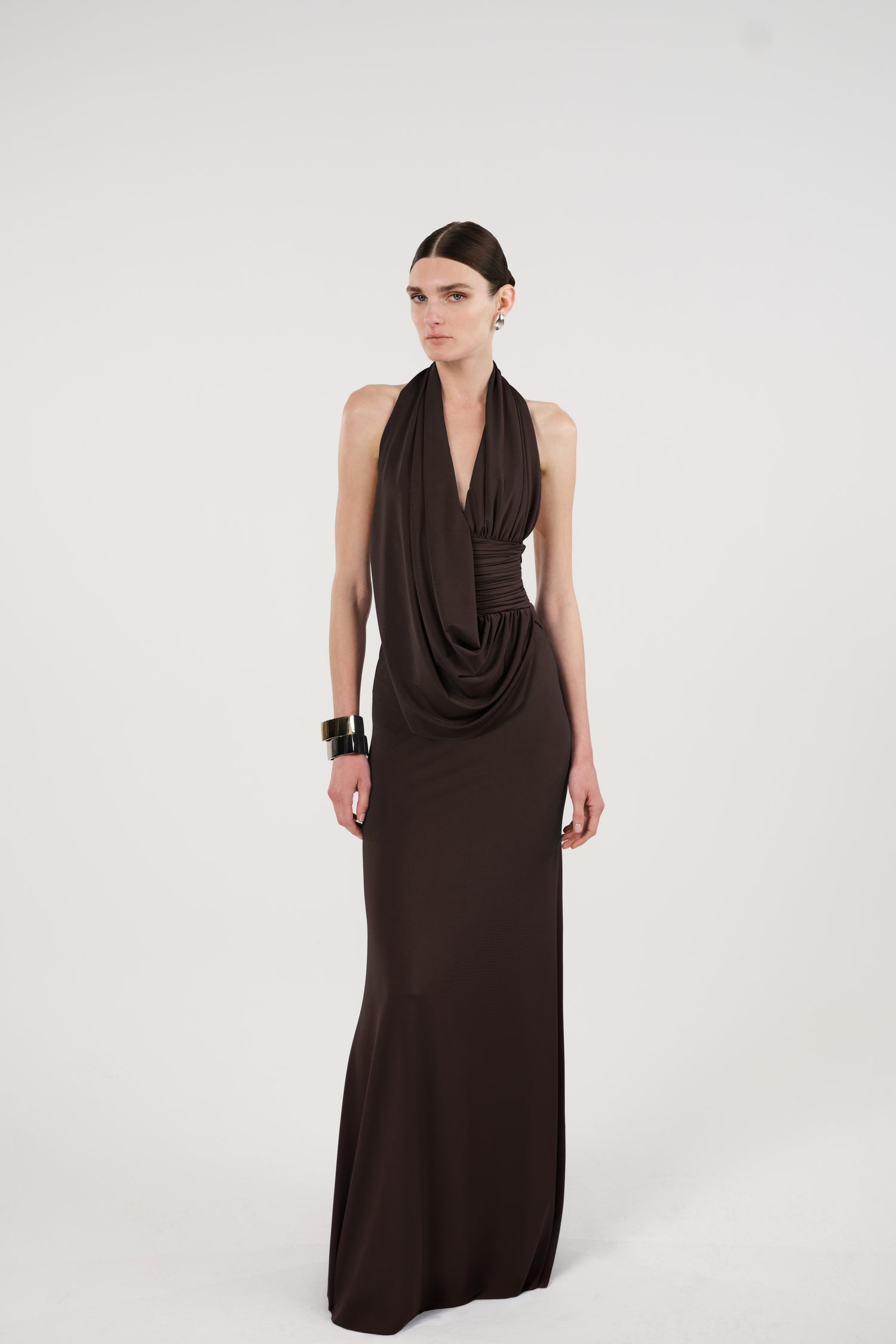 Draped Halter Neck Maxi Dress