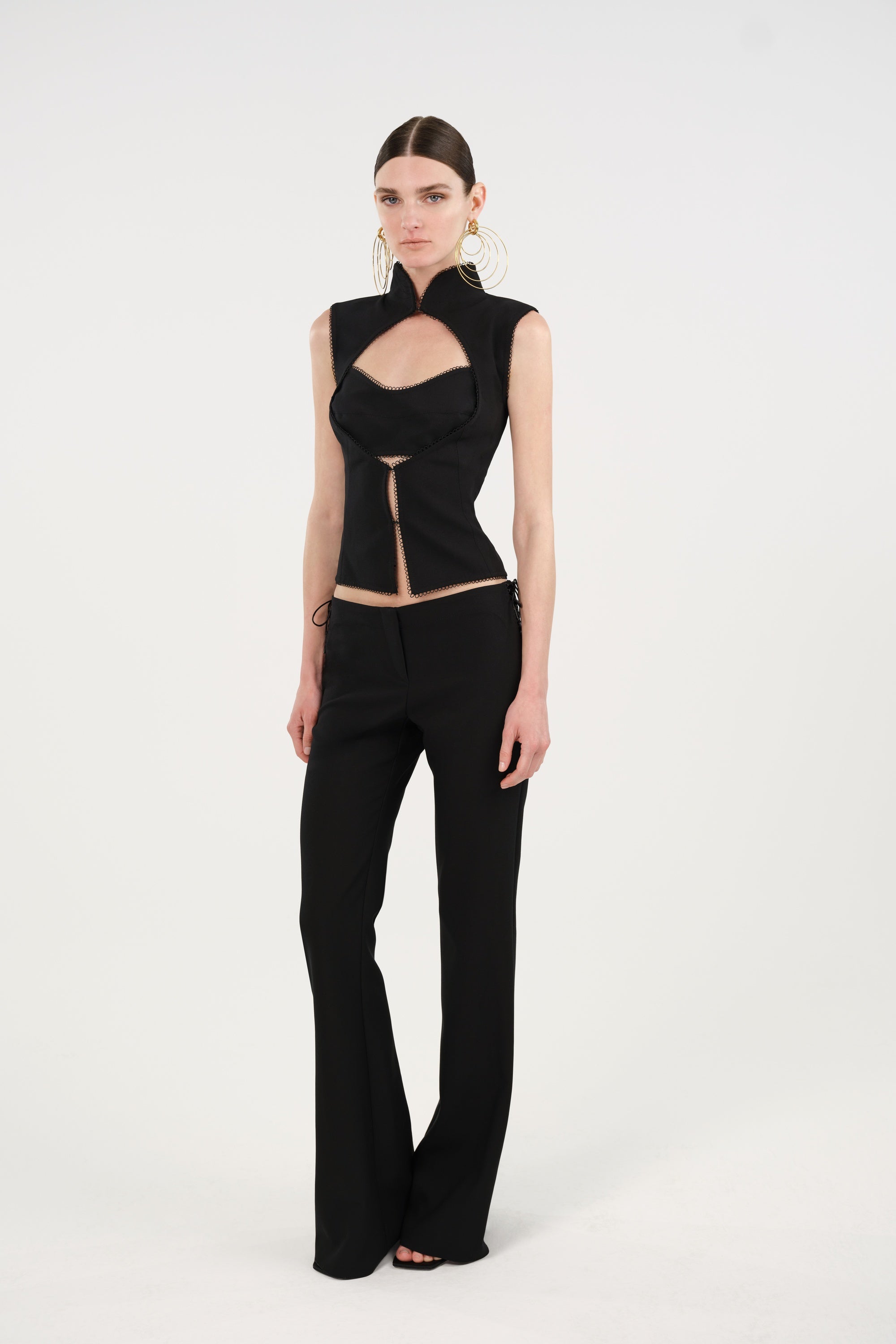 Side-Tie Low-Rise Slim Fit Trousers