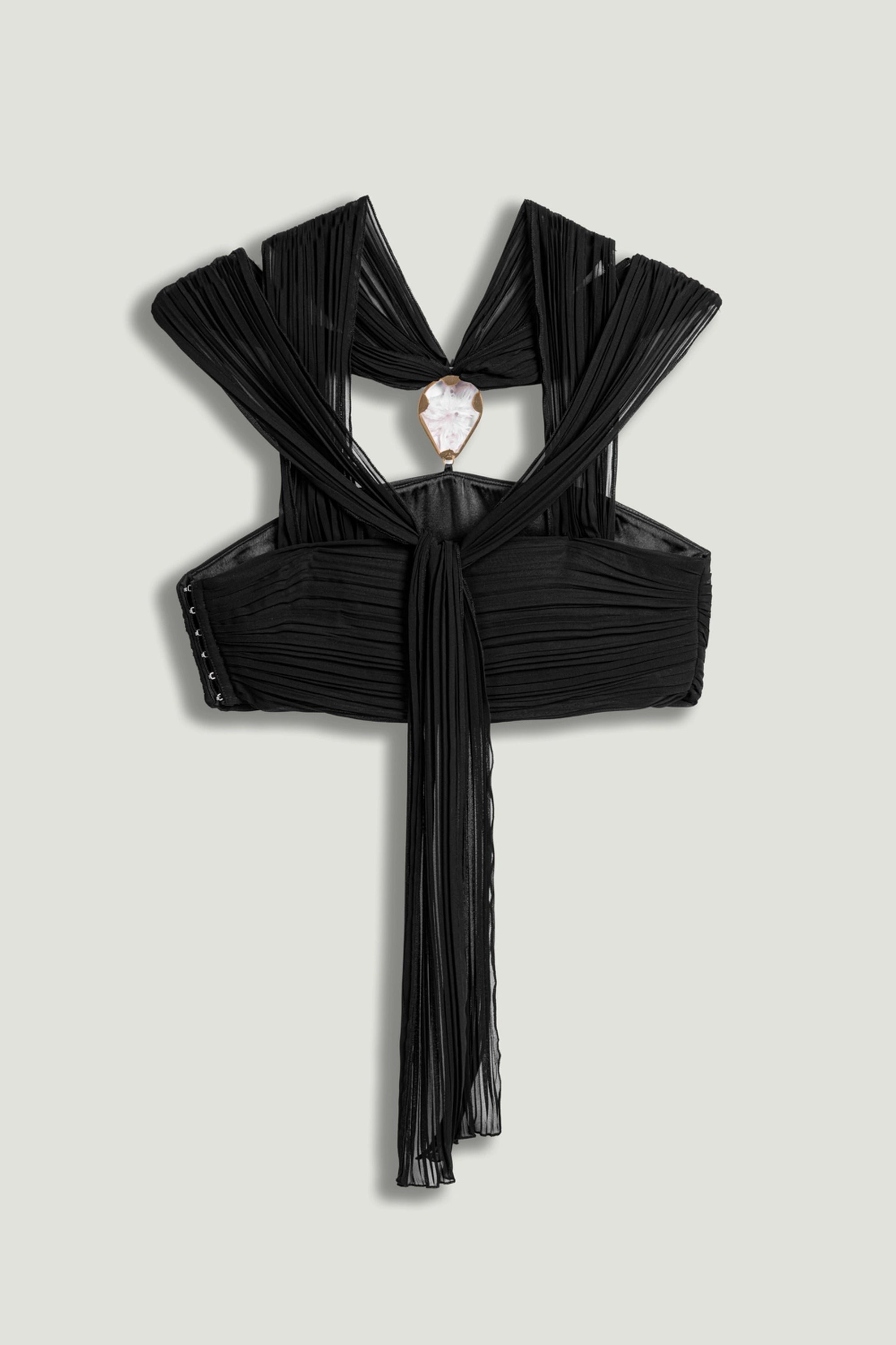 Black Strapless Draped Bustier Top