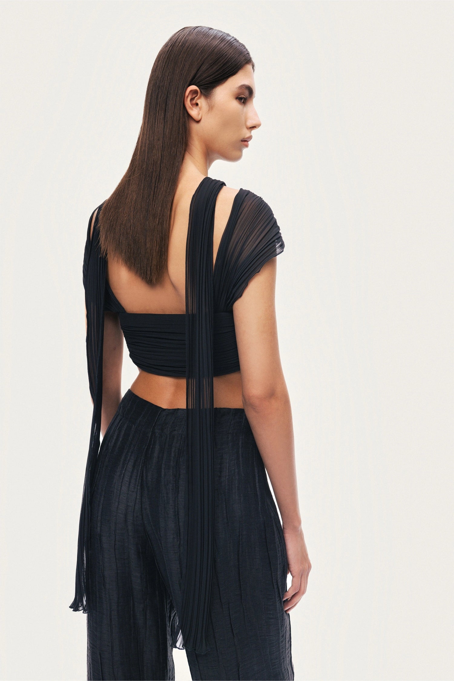 Black Strapless Draped Bustier Top