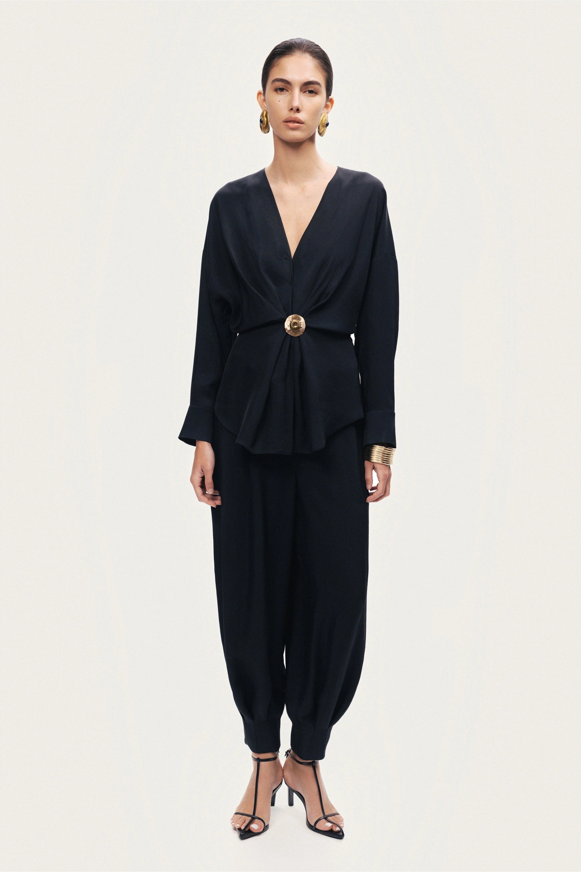 Draped Buckle-Detail Shirt