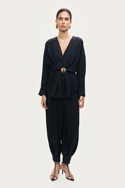 Draped Buckle-Detail Shirt