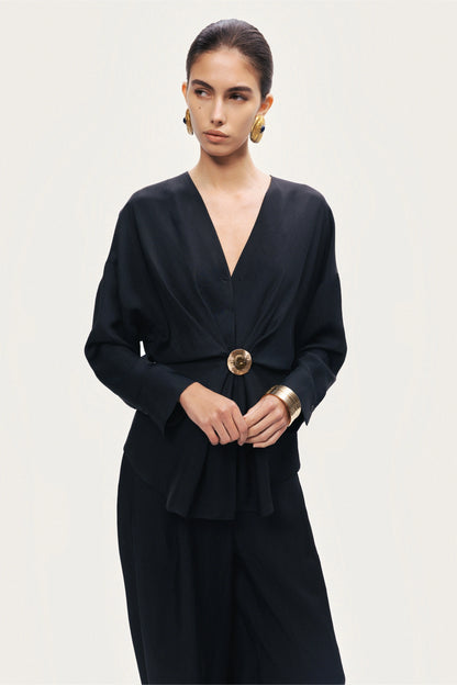 Draped Buckle-Detail Shirt