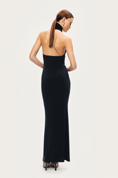 Halter-Neck Draped Maxi Dress