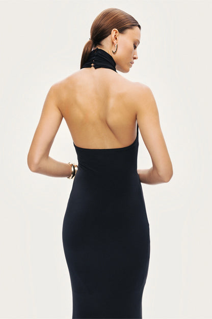 Halter-Neck Draped Maxi Dress