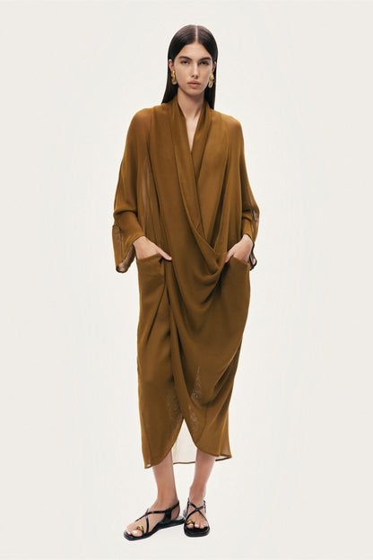 Draped V-Neck Midi Dress