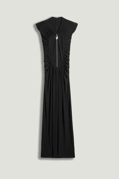 Ruched Deep V-Neck Maxi Dress
