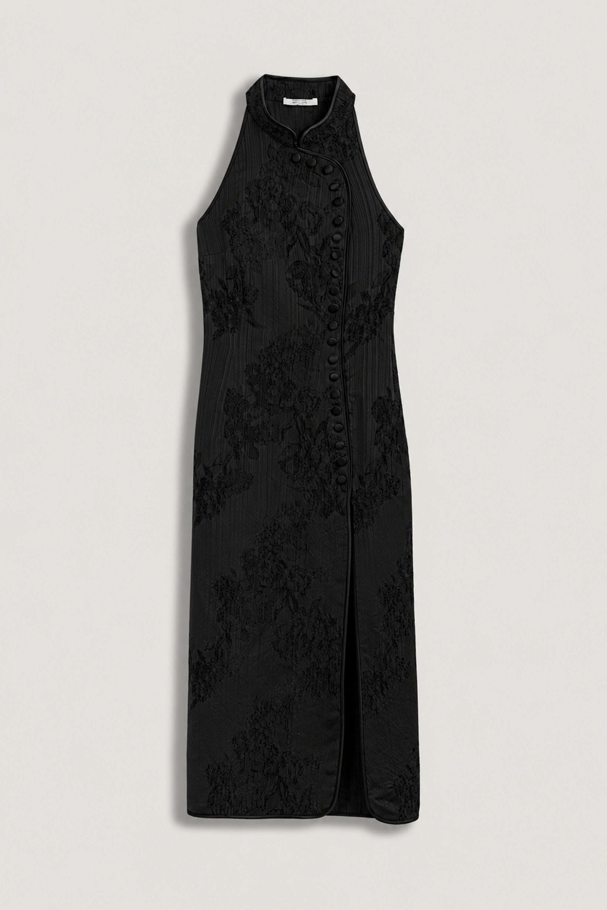 Jacquard Halterneck Midi Dress with Button Detail