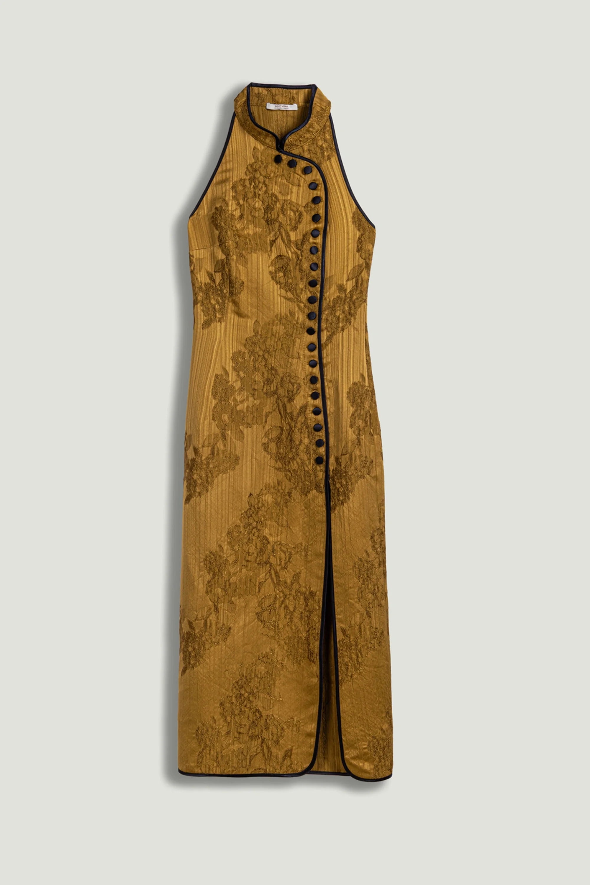 High-Neck Button-Detail Midi Dress
