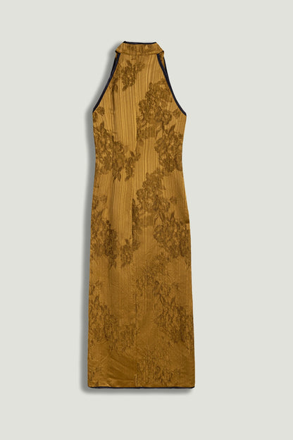 High-Neck Button-Detail Midi Dress