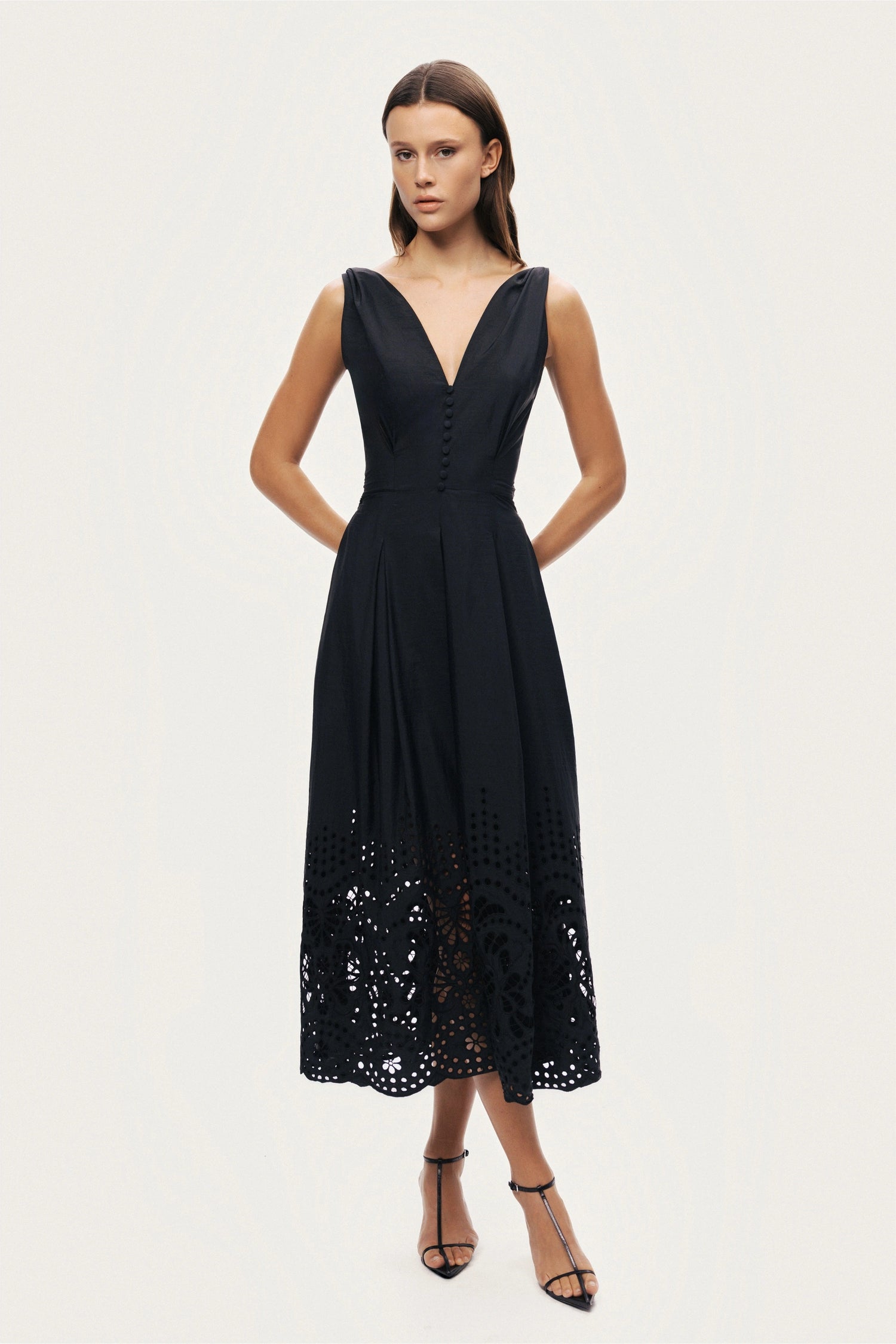 Sleeveless Embroidered Midi Dress