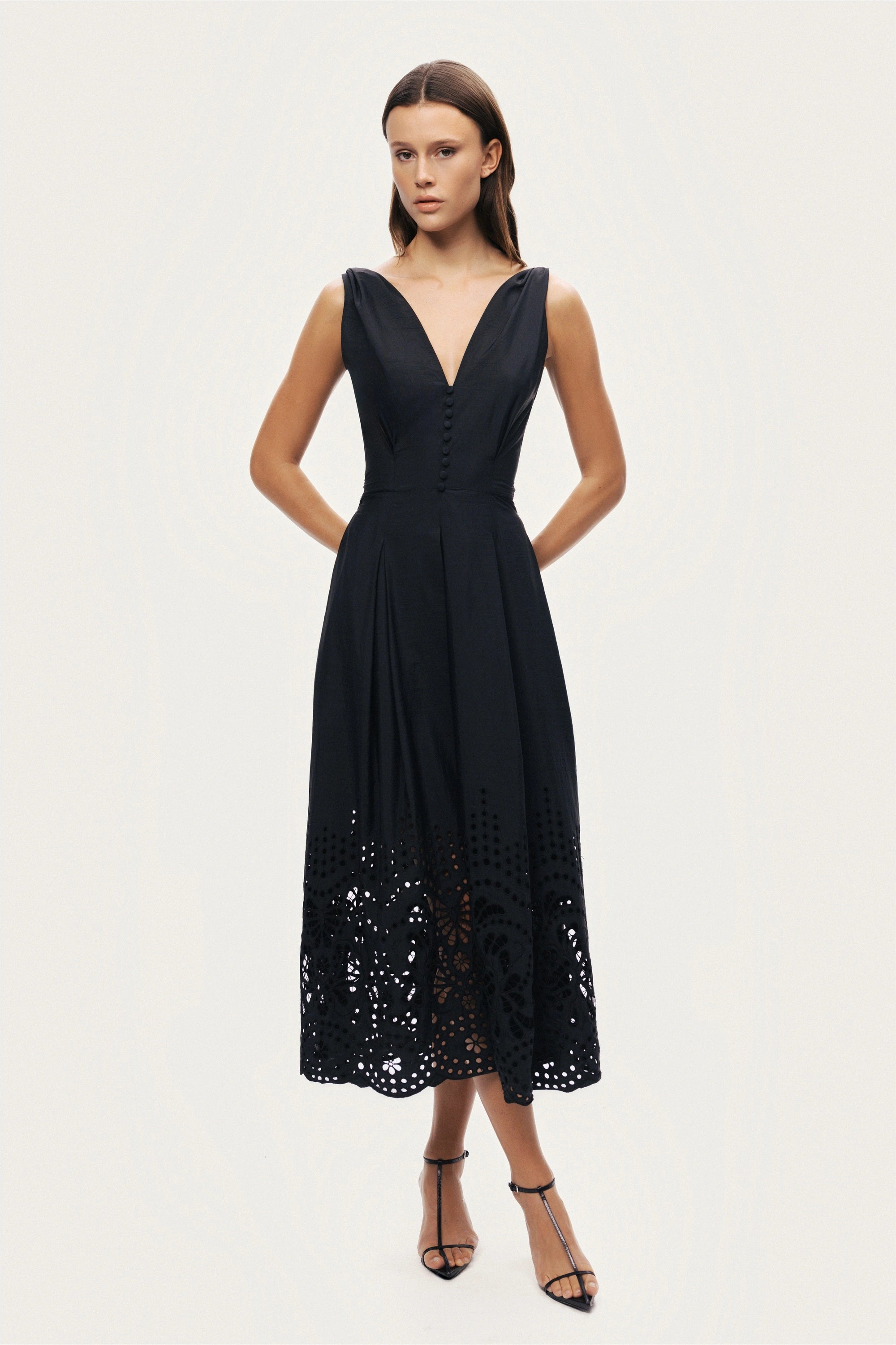 Sleeveless Embroidered Midi Dress