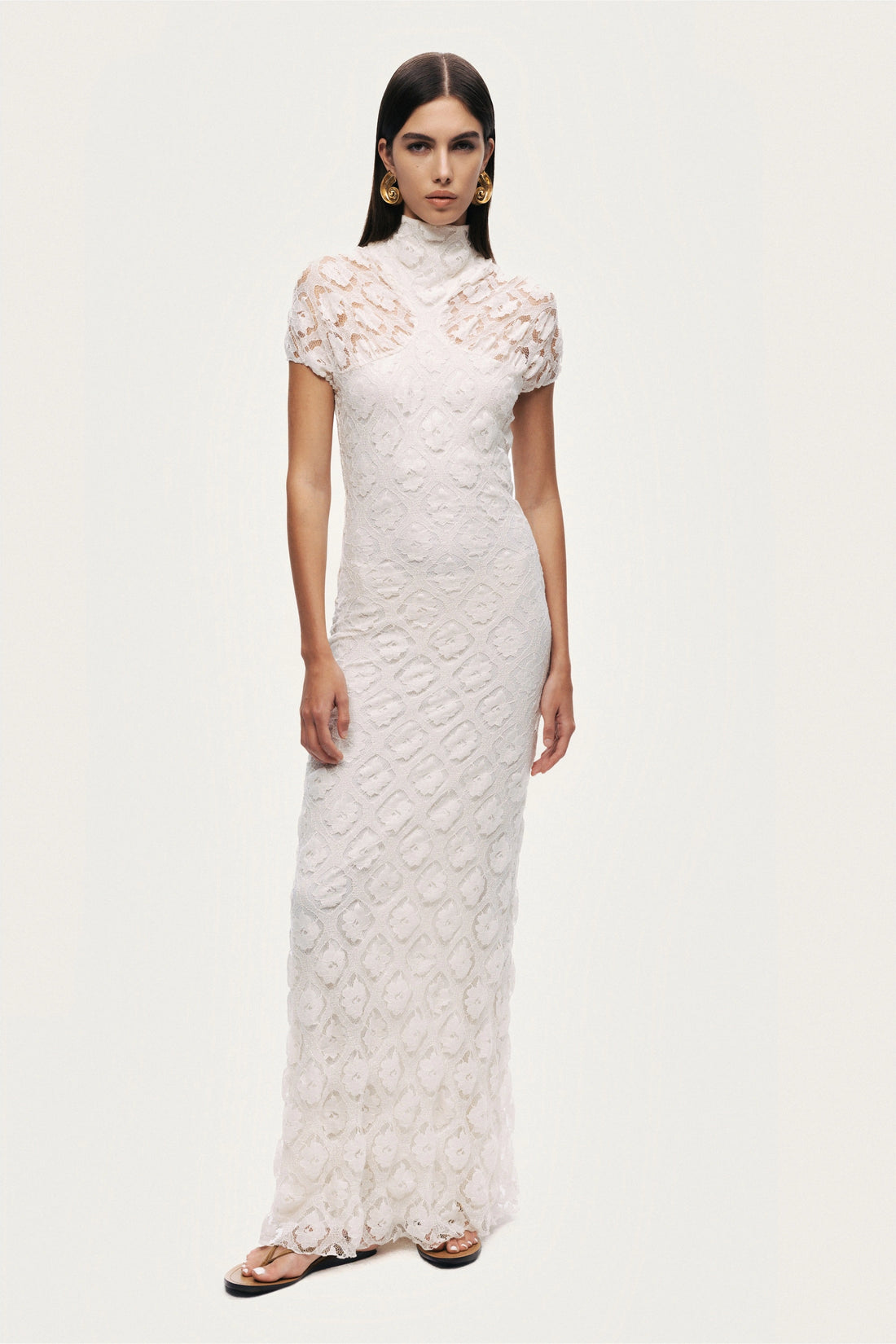 High-Neck Lace Maxi Dress