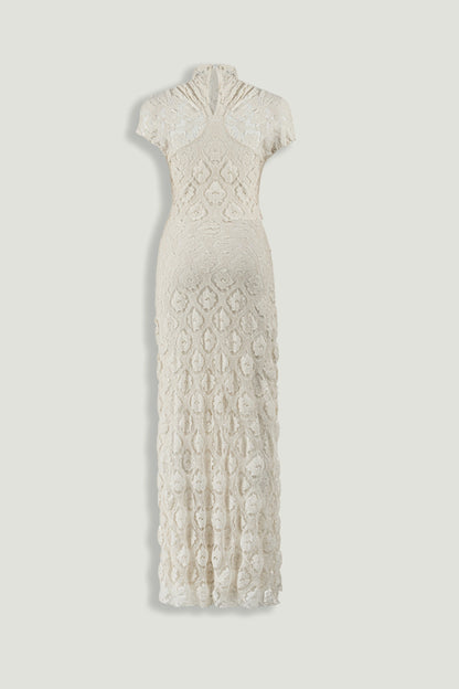 High-Neck Lace Maxi Dress