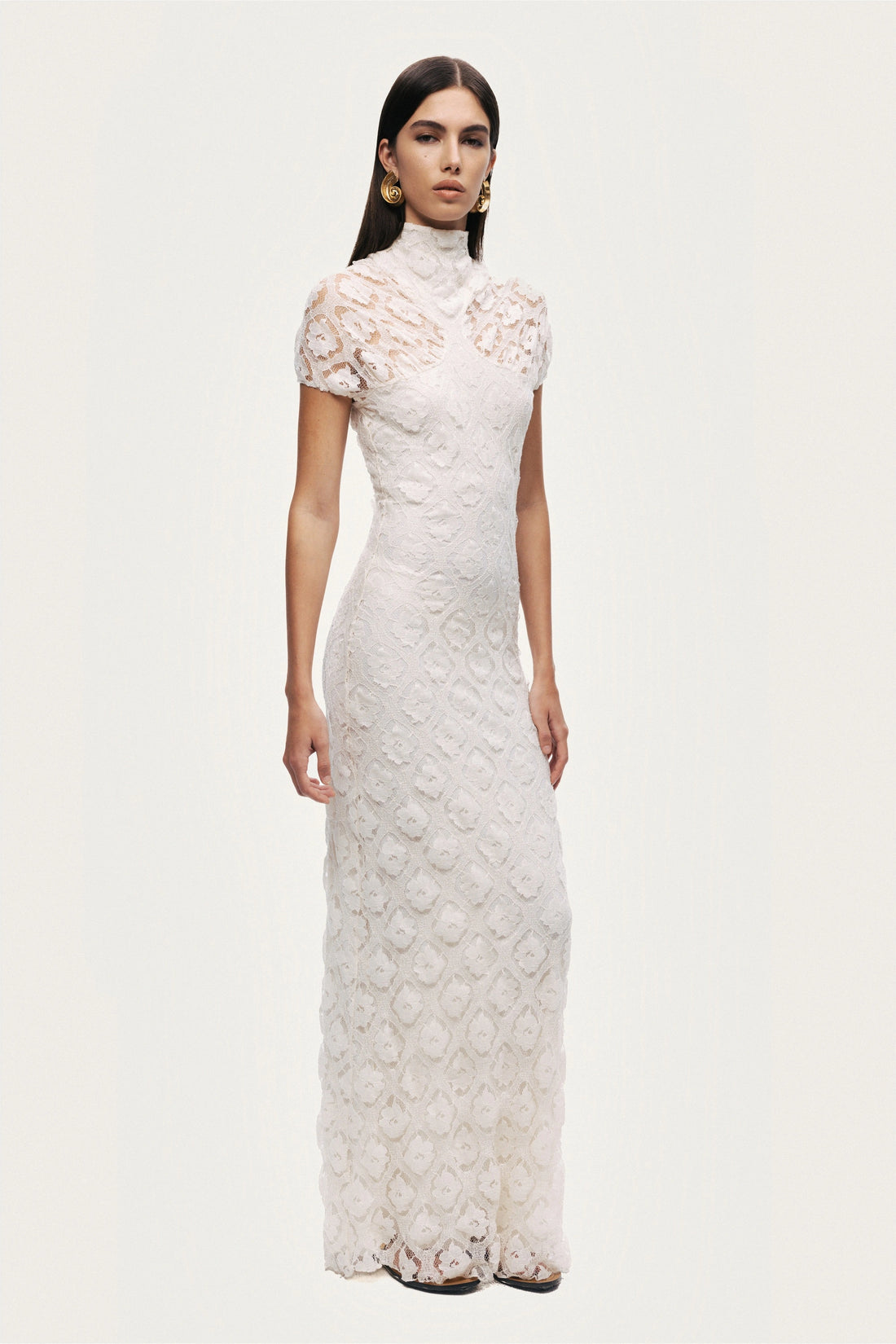 High-Neck Lace Maxi Dress