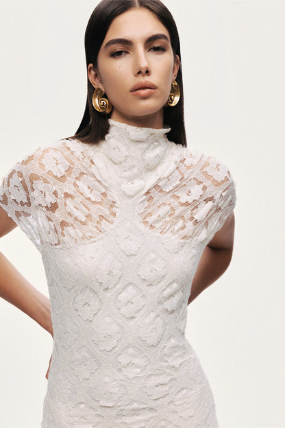 High-Neck Lace Maxi Dress