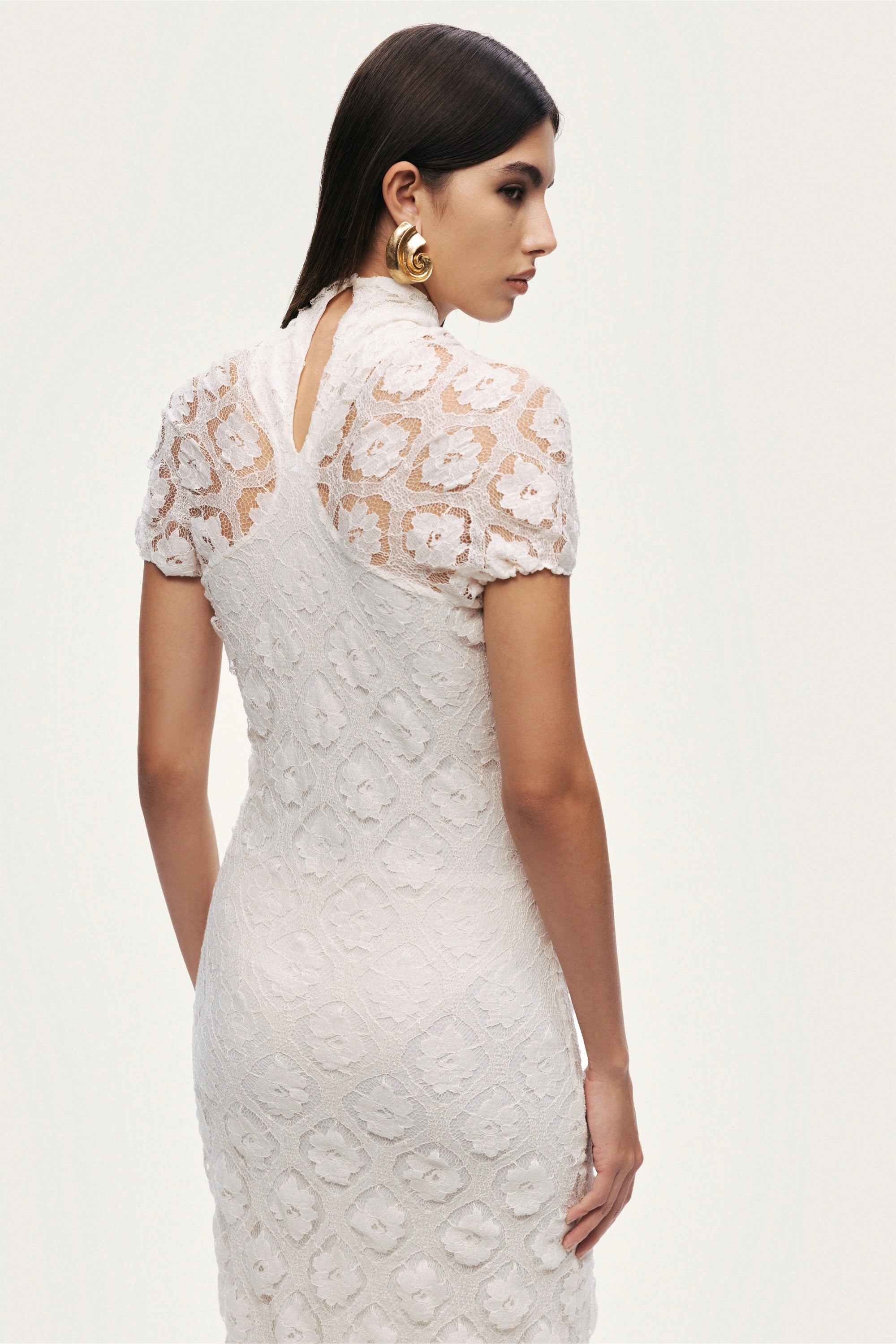 High-Neck Lace Maxi Dress