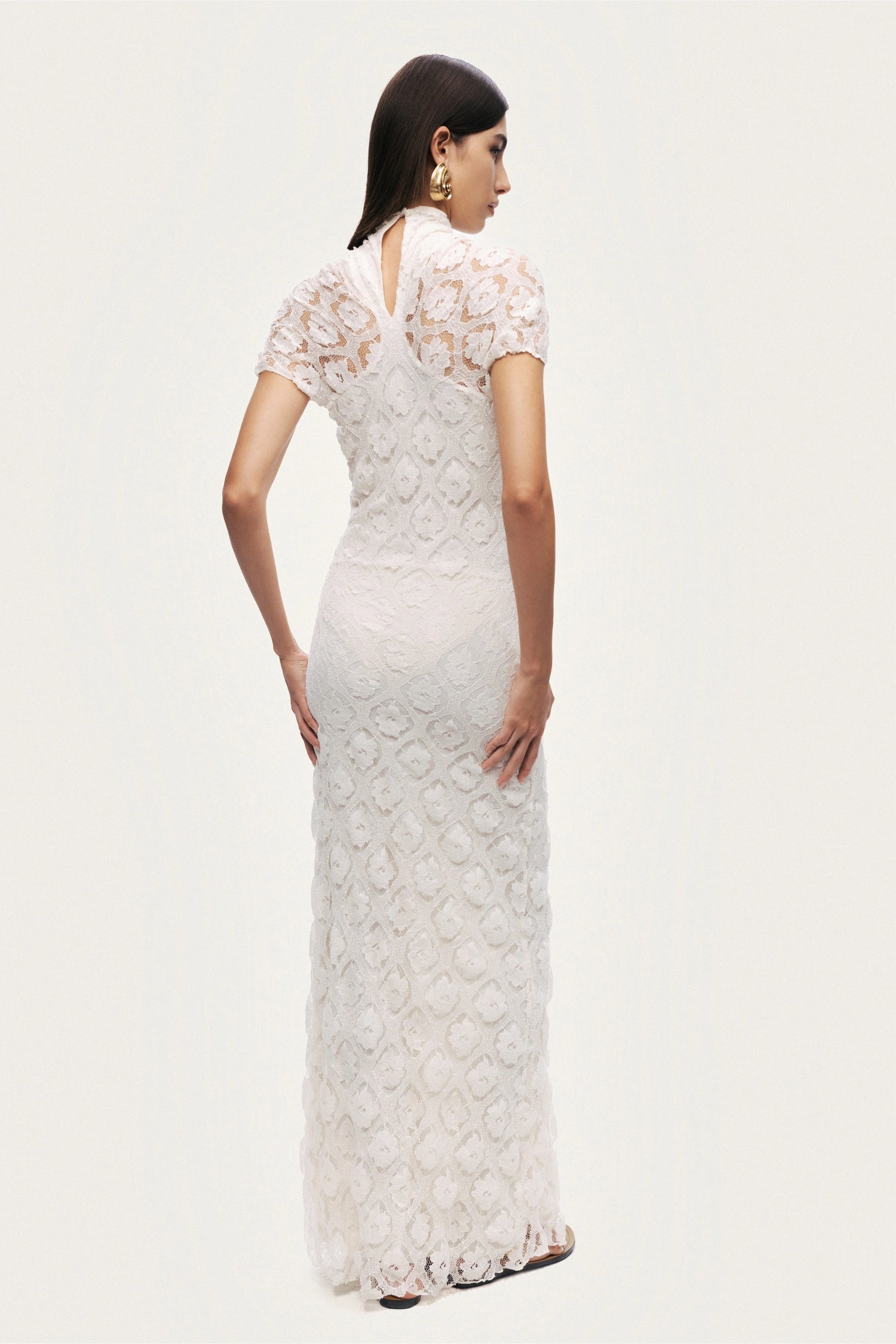 High-Neck Lace Maxi Dress