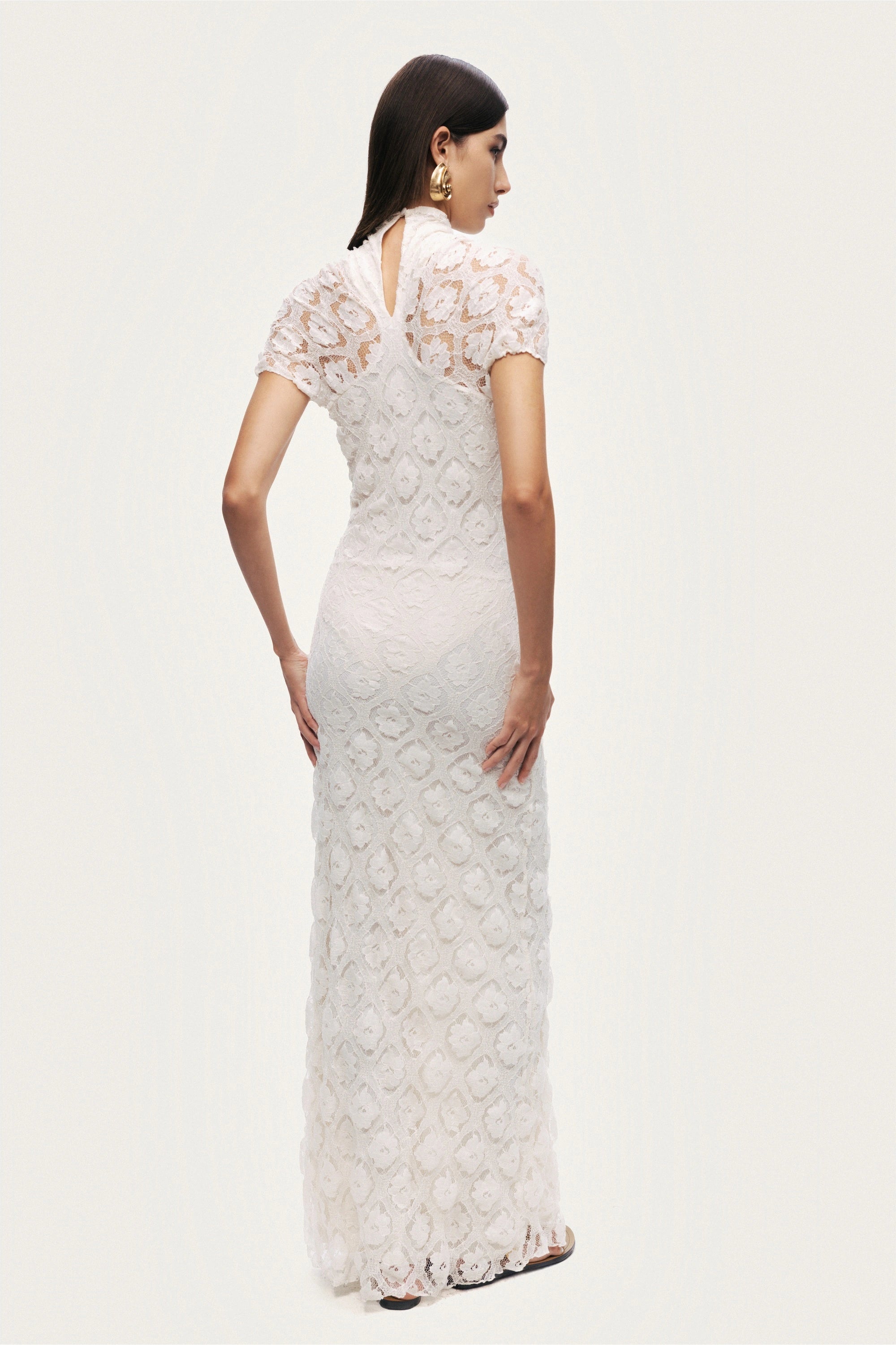 High-Neck Lace Maxi Dress