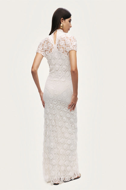 High-Neck Lace Maxi Dress