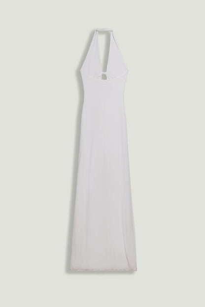 Draped Buckle-Detail Maxi Dress