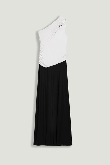 One-Shoulder Contrast Maxi Dress