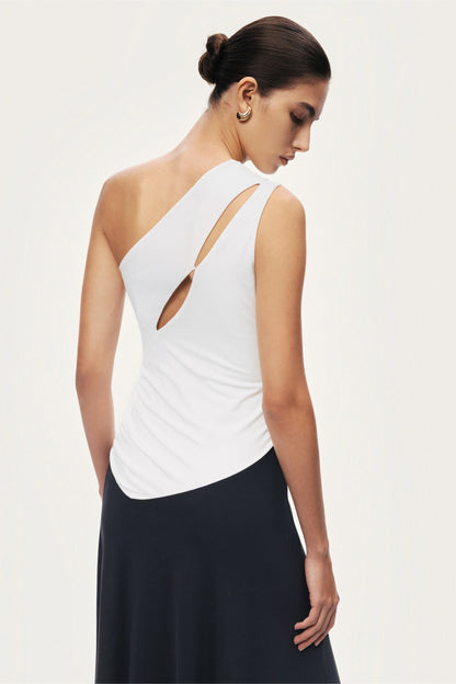 One-Shoulder Contrast Maxi Dress