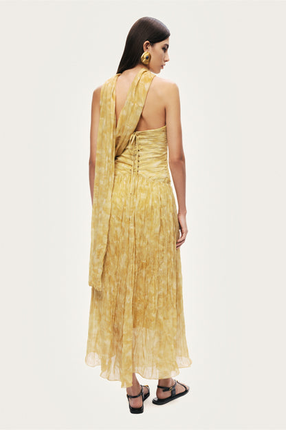 Printed Strapless Midi Dress