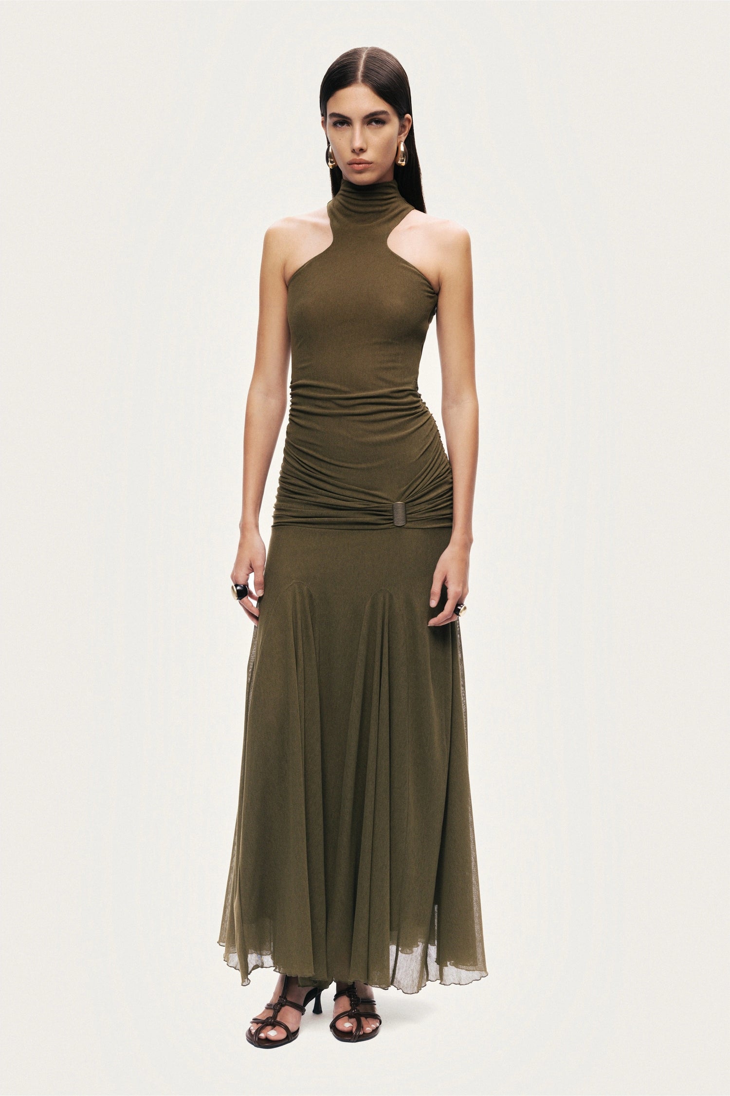Halter Neck Draped Maxi Dress