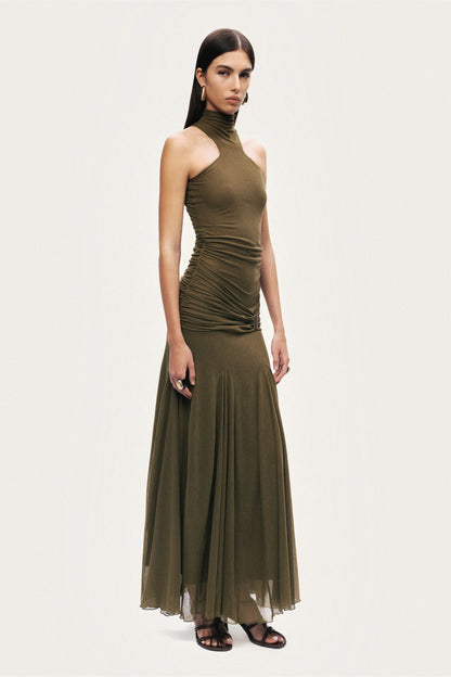 Halter Neck Draped Maxi Dress