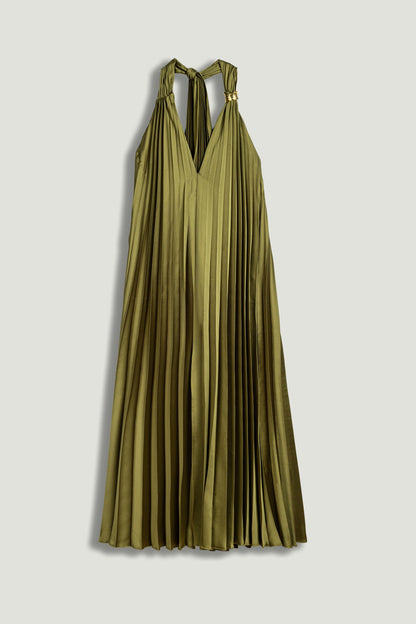 Pleated Halter Maxi Dress