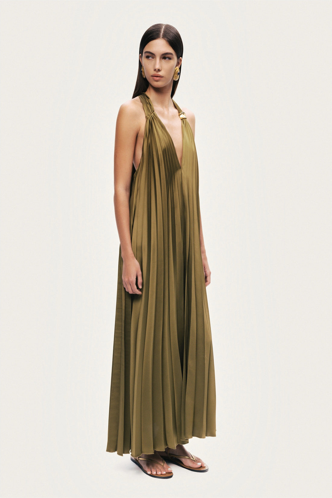 Pleated Halter Maxi Dress