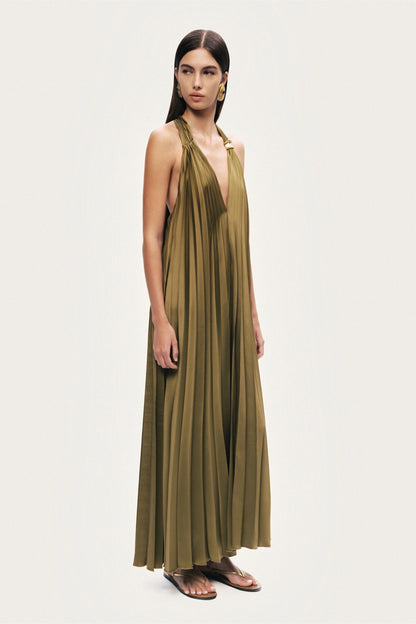 Pleated Halter Maxi Dress