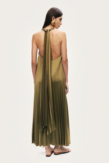 Pleated Halter Maxi Dress