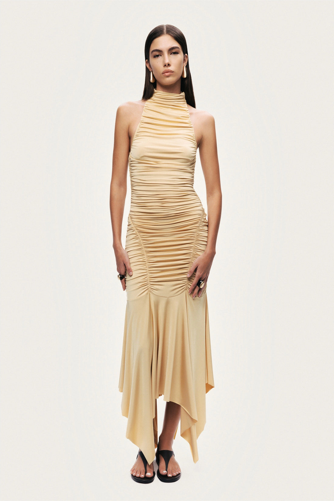 Ruched Halter Midi Dress