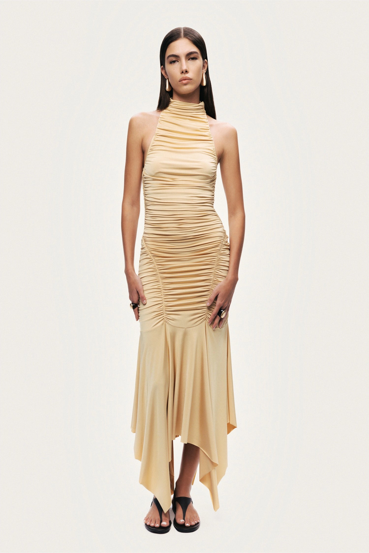 Ruched Halter Midi Dress