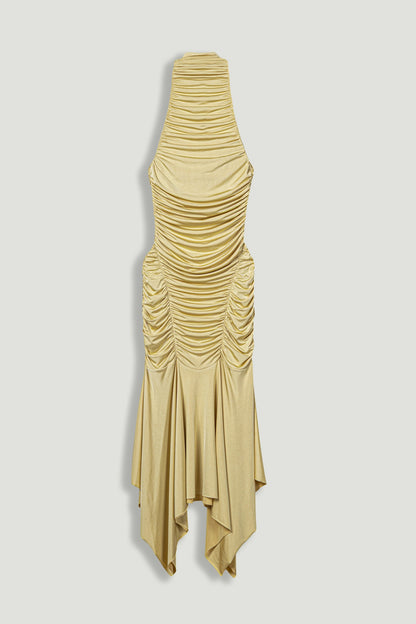 Ruched Halter Midi Dress