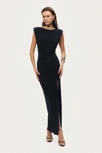 Ruched Side-Slit Maxi Dress