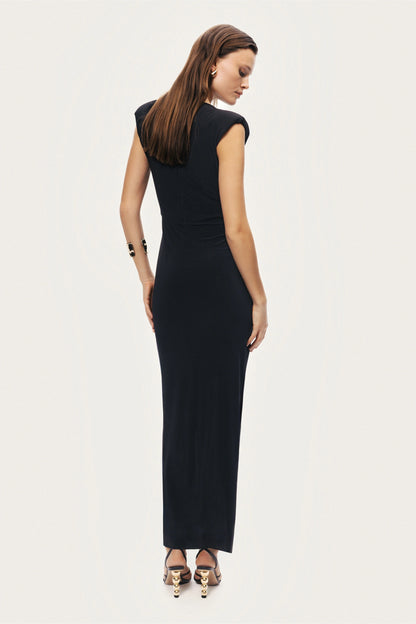 Ruched Side-Slit Maxi Dress