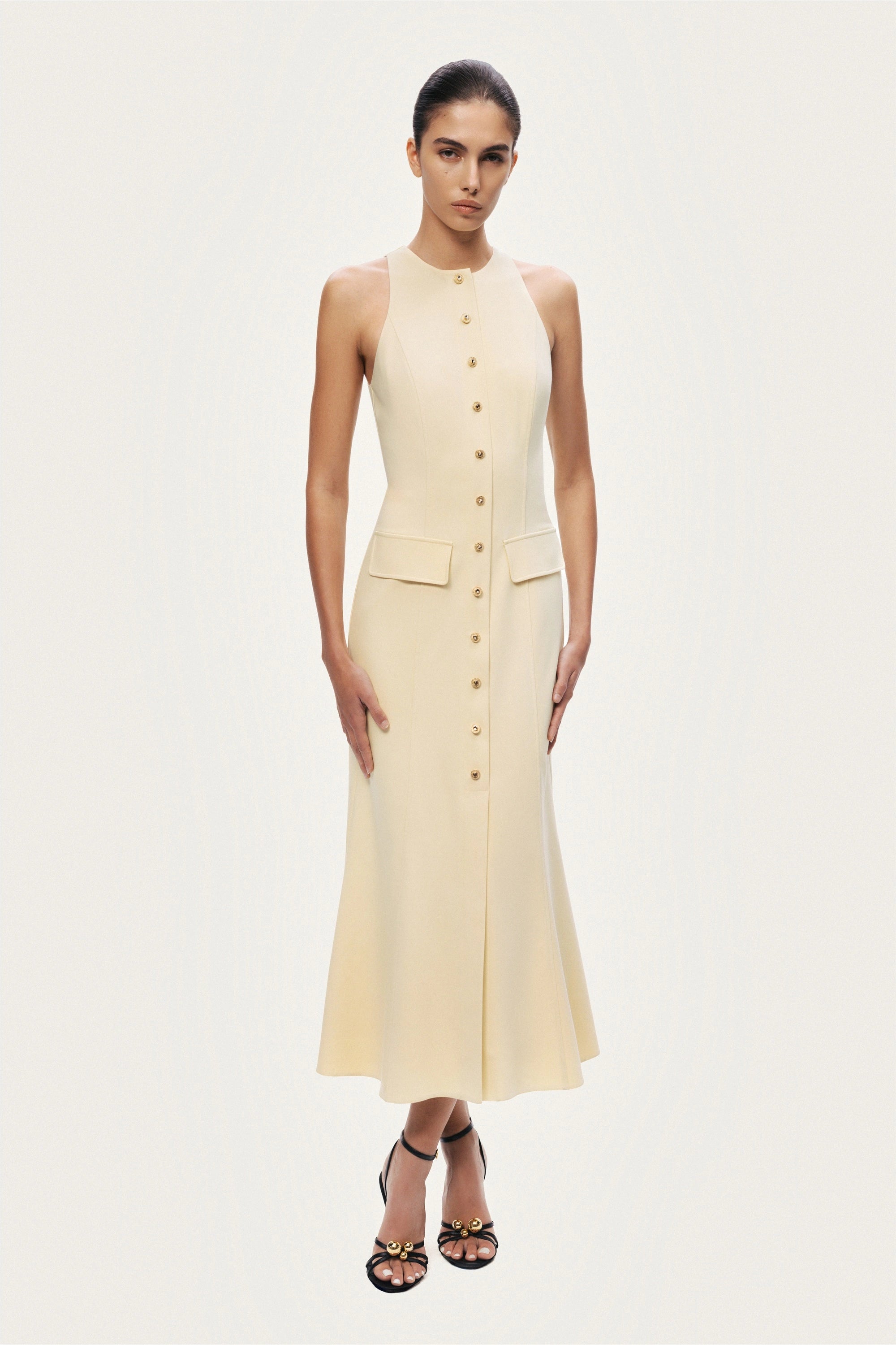 Sleeveless Button-Front Midi Dress