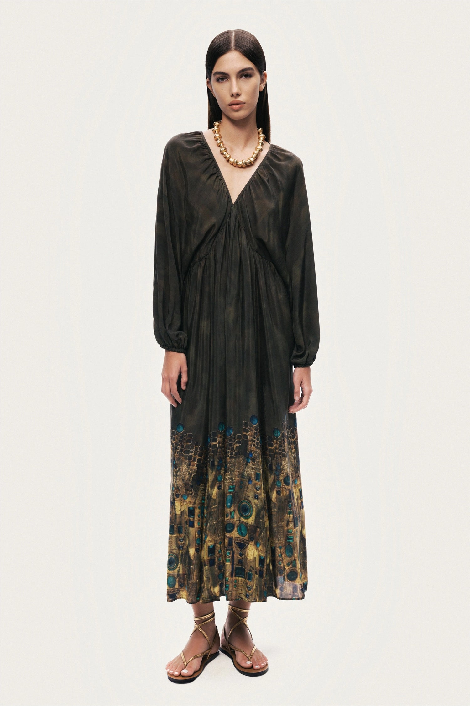 Printed Long Sleeve Maxi Dress