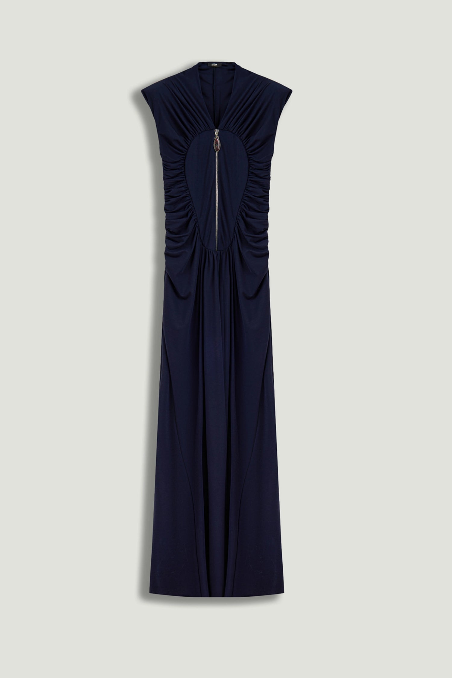 Zip-Front Draped Maxi Dress