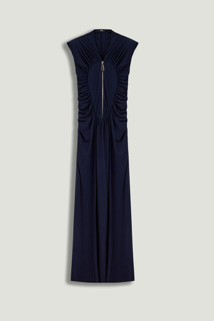Zip-Front Draped Maxi Dress