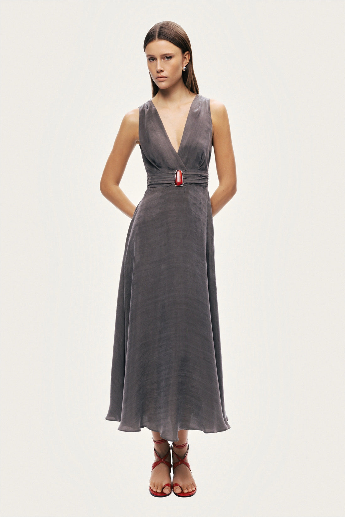 V-Neck Sleeveless Midi Dress