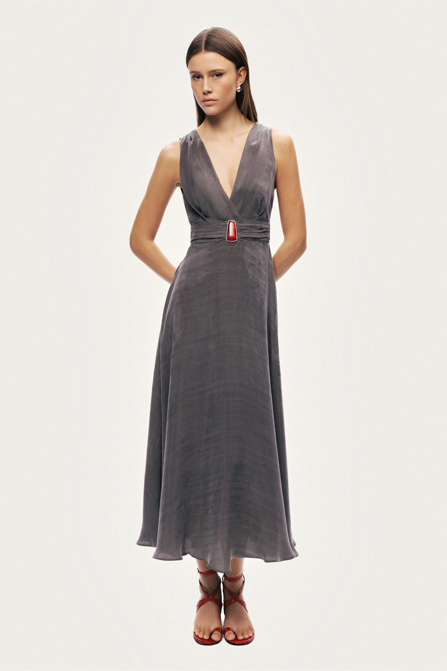 V-Neck Sleeveless Midi Dress