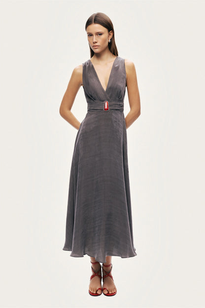 V-Neck Sleeveless Midi Dress