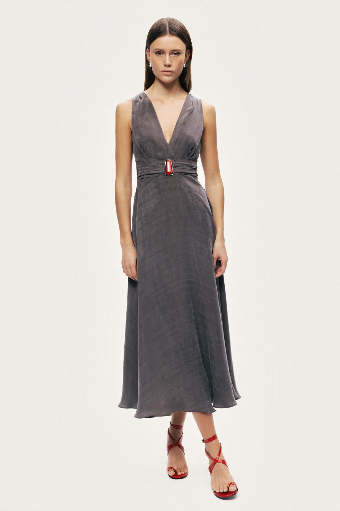 V-Neck Sleeveless Midi Dress